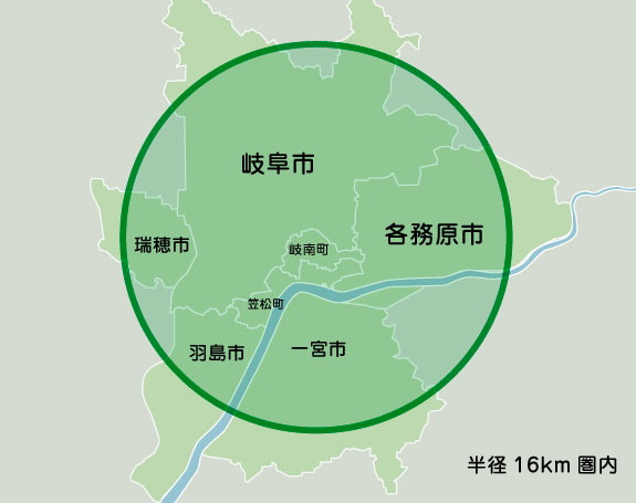 訪問範囲はクリニックから半径16km圏内であれば伺うことが可能です。